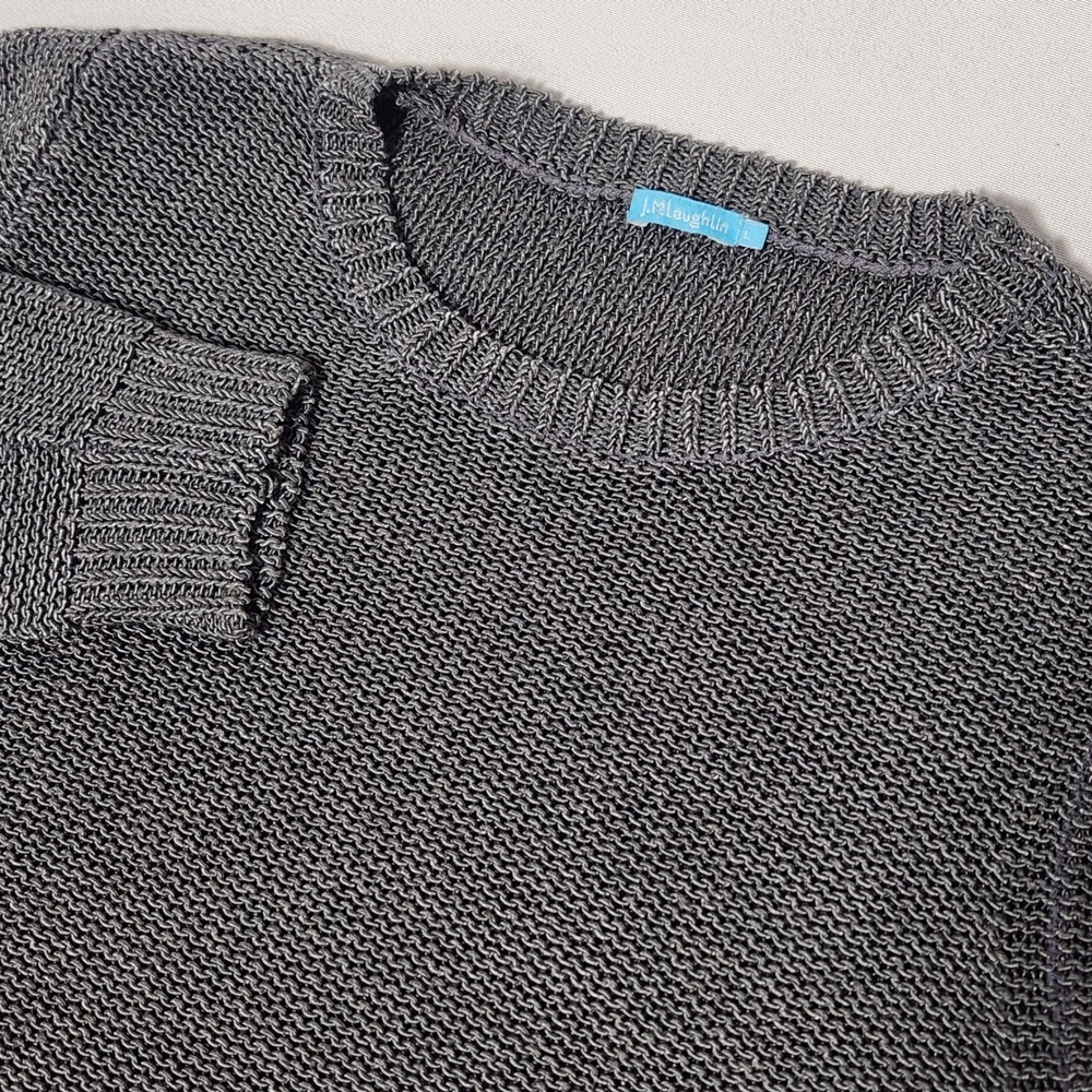 J.McLaughlin Women Charcoal Gray Textured Garter Knit Crew Neck Sweater Large L
